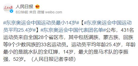 東京奧運會中國運動員.小14歲，平均年齡25.4歲